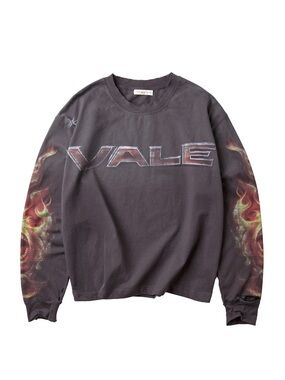 VALE Forever “Budokai” Graphic Flame Long Sleeve Tee in Charcoal